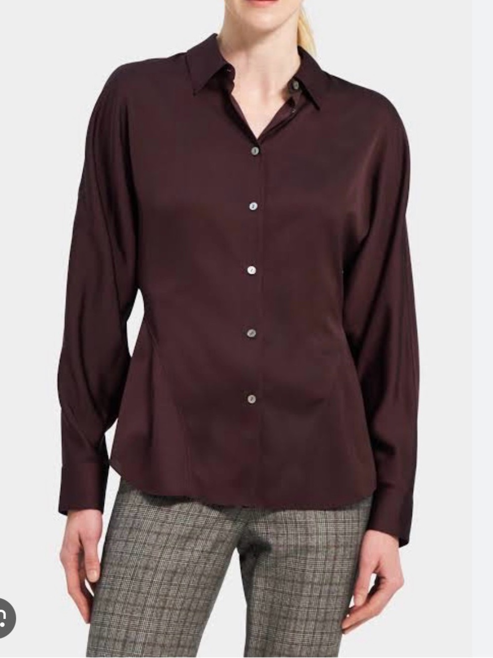 Theory Burgundy Silk button down - size P